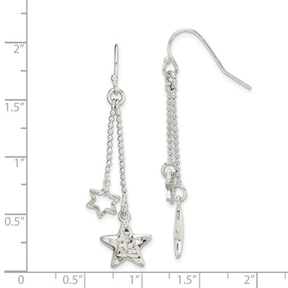 Sterlingsilber Diamantiert Stern Hängend Hirte Haken Ohrringe