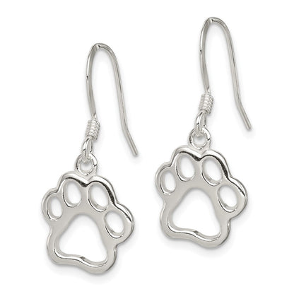 Sterlingsilber Poliert Paw Druck Hirte Haken Ohrringe