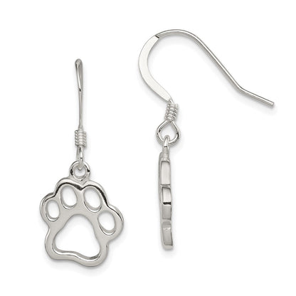 Sterlingsilber Poliert Paw Druck Hirte Haken Ohrringe