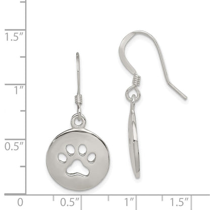 Sterlingsilber Poliert Paw Druck Hirte Haken Ohrringe