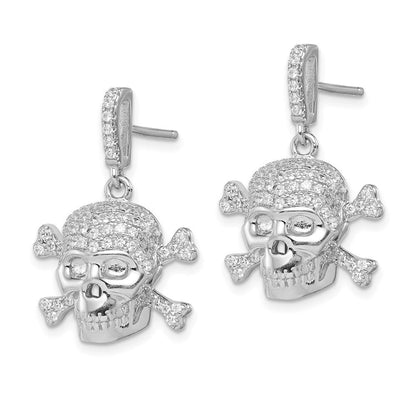 Sterlingsilber Rhodiniert Zirkonia Totenkopf Hängend Ohrstecker