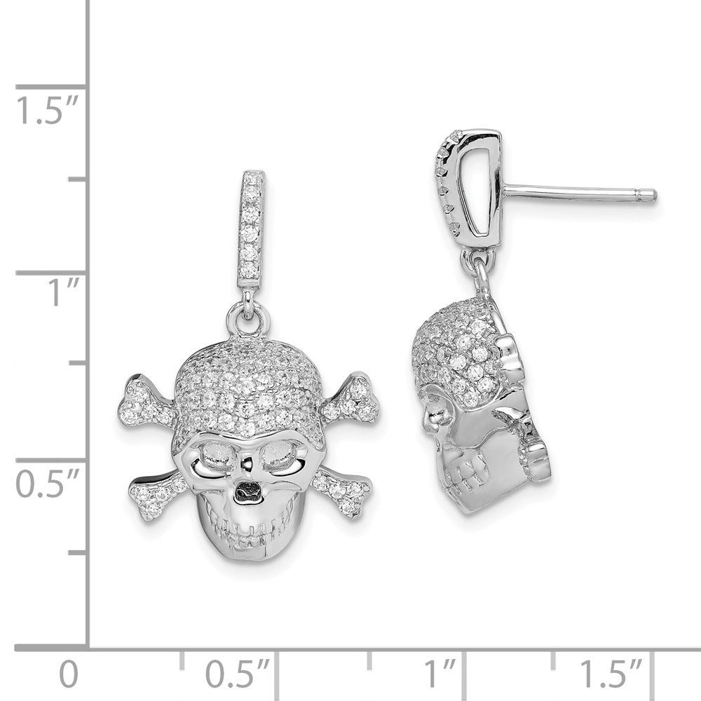 Sterlingsilber Rhodiniert Zirkonia Totenkopf Hängend Ohrstecker