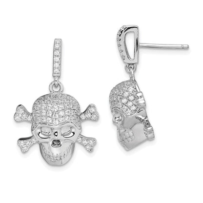 Sterlingsilber Rhodiniert Zirkonia Totenkopf Hängend Ohrstecker