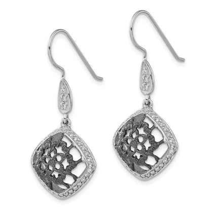 Sterlingsilber & Schwarz Rhodium Zirkonia Blumen Filigran Ohrhänger