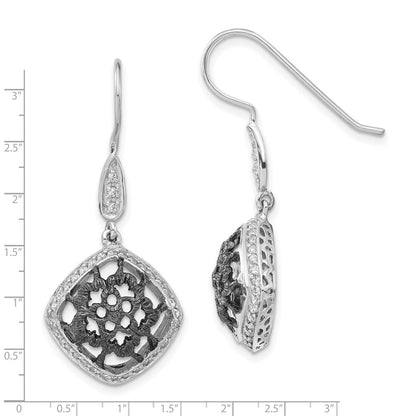 Sterlingsilber & Schwarz Rhodium Zirkonia Blumen Filigran Ohrhänger