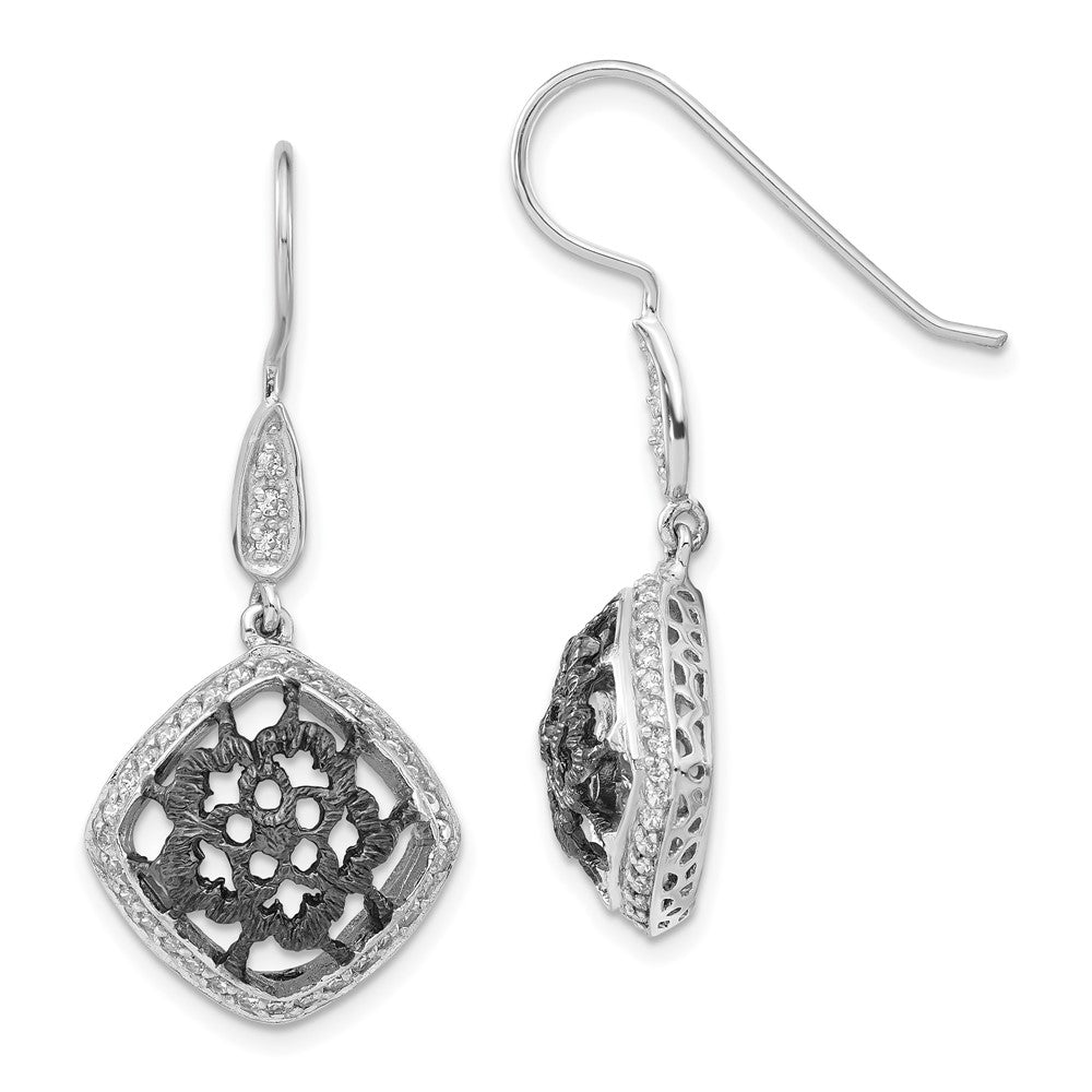 Sterlingsilber & Schwarz Rhodium Zirkonia Blumen Filigran Ohrhänger
