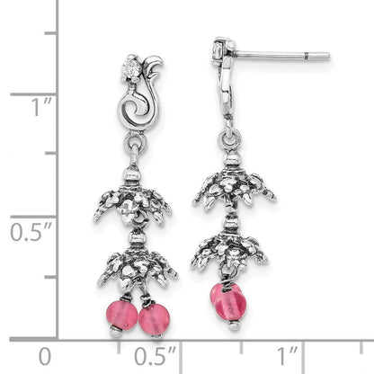 Sterlingsilber Antikisiert Zirkonia & Glas Perlen Stecker Ohrhänger