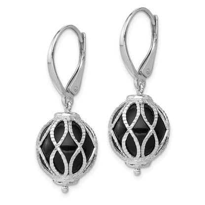 Sterlingsilber Rhodiniert Poliert Diamantiert Onyx Brisur Ohrhänger