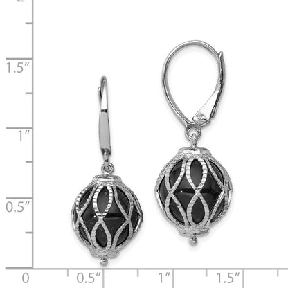 Sterlingsilber Rhodiniert Poliert Diamantiert Onyx Brisur Ohrhänger