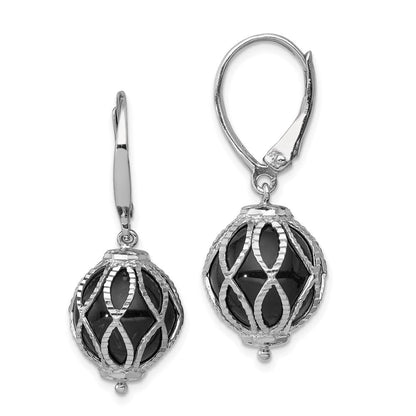 Sterlingsilber Rhodiniert Poliert Diamantiert Onyx Brisur Ohrhänger