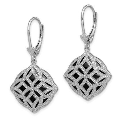 Sterlingsilber Rhodiniert Diamantiert Onyx Brisur Ohrhänger