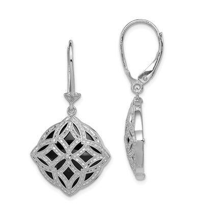 Sterlingsilber Rhodiniert Diamantiert Onyx Brisur Ohrhänger