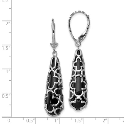 Sterlingsilber Rhodiniert Poliert Onyx Tropfen Brisur Ohrhänger
