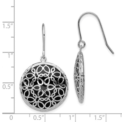 Sterlingsilber Rhodiniert Poliert Diamantiert Onyx Kreis Ohrhänger