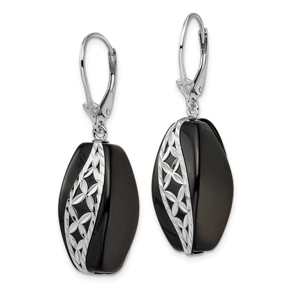 Sterlingsilber Rhodiniert Poliert & Diamantiert Onyx Brisur Ohrhänger