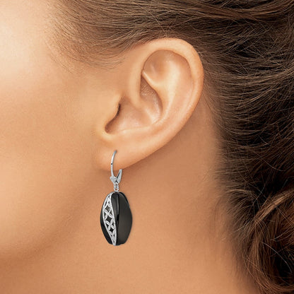 Sterlingsilber Rhodiniert Poliert & Diamantiert Onyx Brisur Ohrhänger