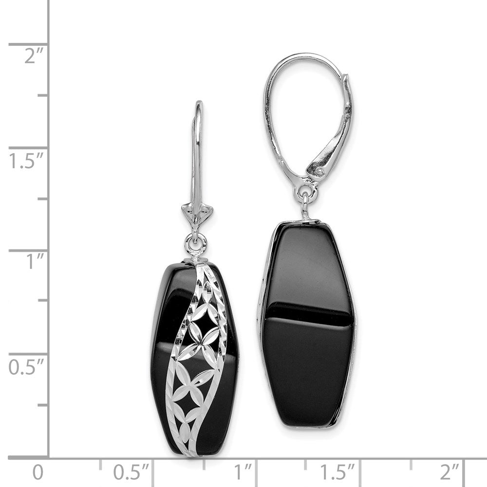 Sterlingsilber Rhodiniert Poliert & Diamantiert Onyx Brisur Ohrhänger