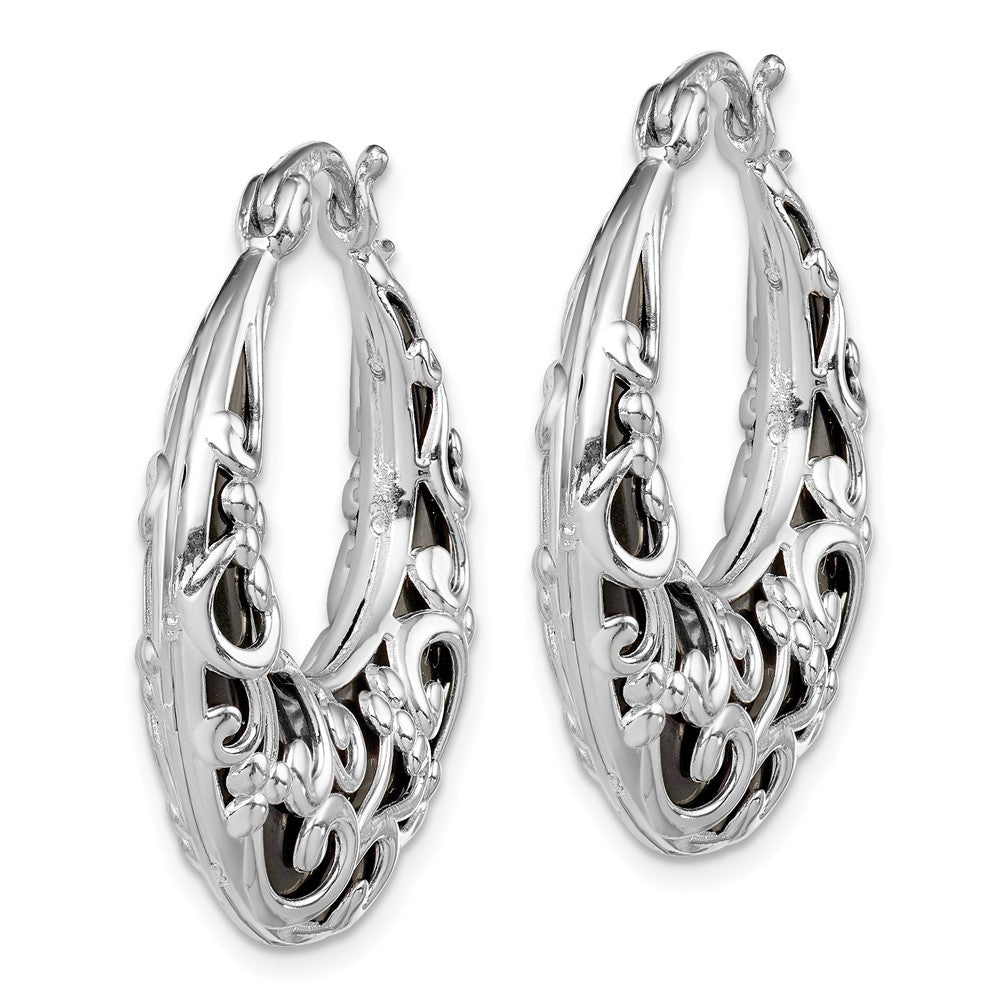 Sterlingsilber Rhodiniert Poliert Onyx Filigran Rund Creolen