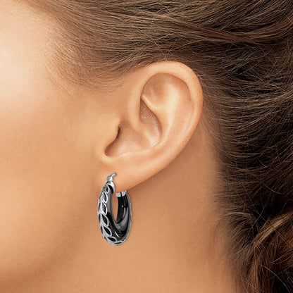 Sterlingsilber Rhodiniert Poliert & Diamantiert Onyx Rund Creolen