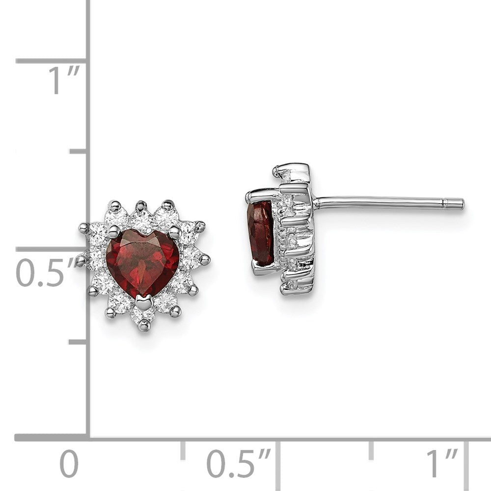 Sterlingsilber Rhodiniert Granat und Zirkonia Herz Ohrringe