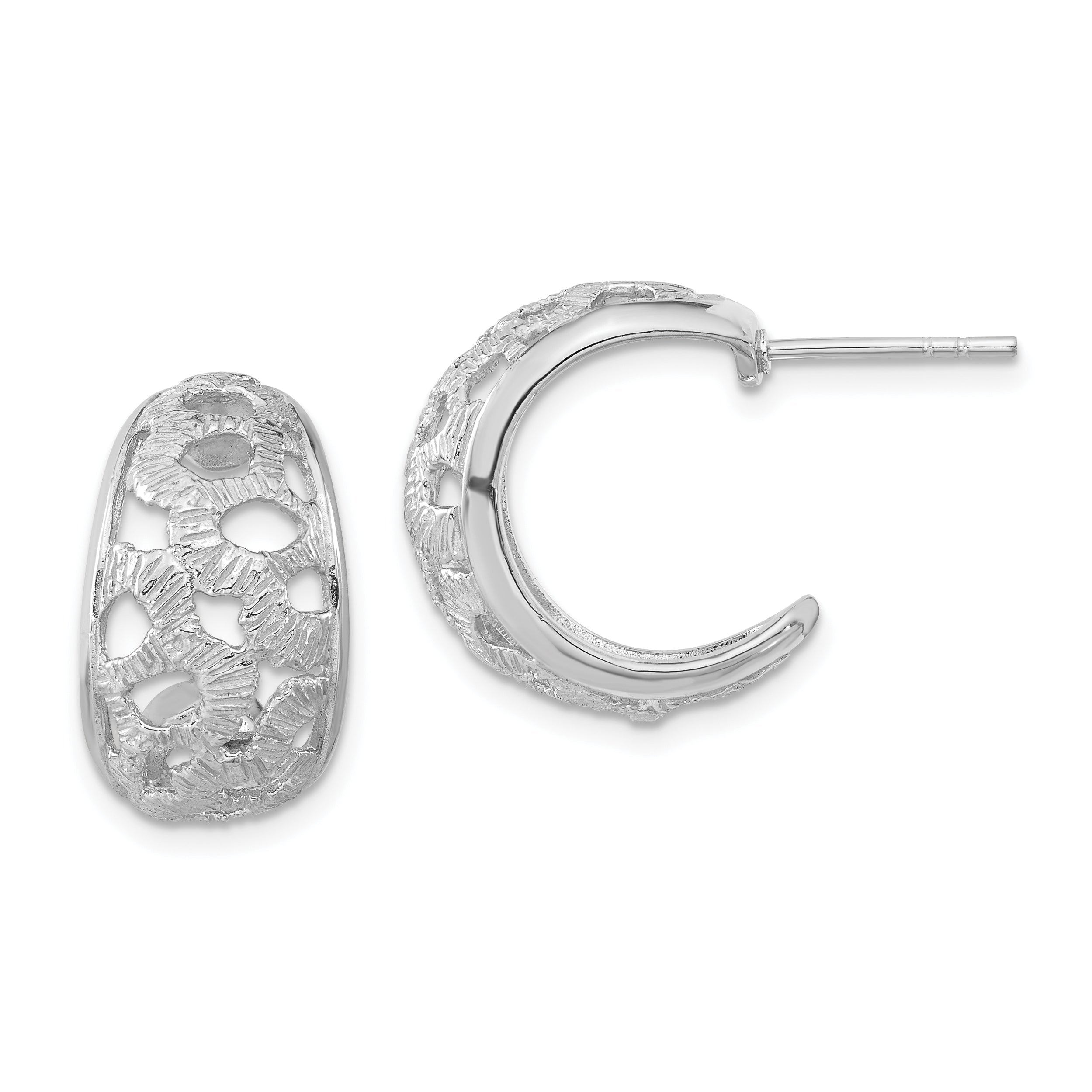 Sterlingsilber Rhodiniert Strukturiert Stecker Creolen