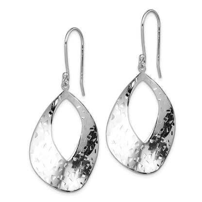 Sterlingsilber Rhodiniert Poliert & Strukturiert Gebogen Tropfen Hängend Earrin