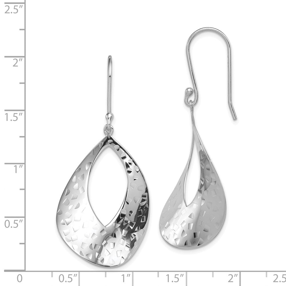 Sterlingsilber Rhodiniert Poliert & Strukturiert Gebogen Tropfen Hängend Earrin