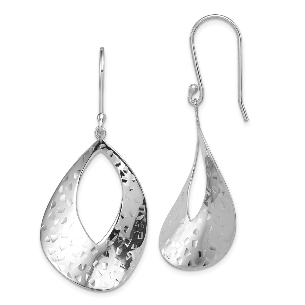 Sterlingsilber Rhodiniert Poliert & Strukturiert Gebogen Tropfen Hängend Earrin