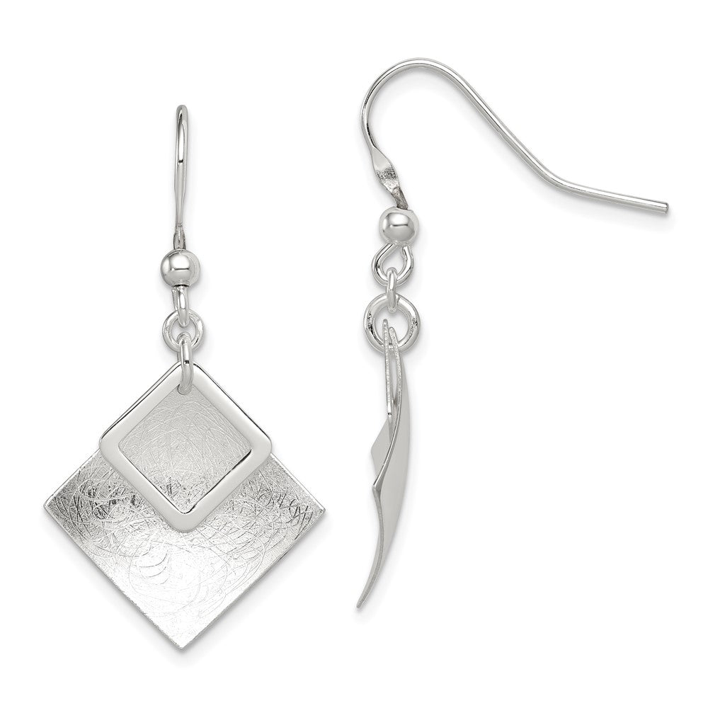 Sterlingsilber Poliert & Strukturiert Doppelt Diamant Form Ohrhänger