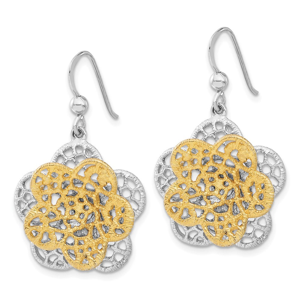 Sterlingsilber Rhodiniert Goldfarben Blume Ohrhänger
