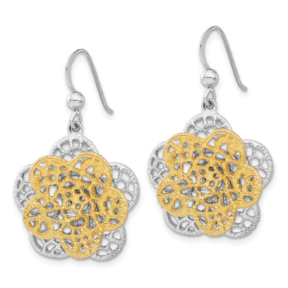 Sterlingsilber Rhodiniert Goldfarben Blume Ohrhänger