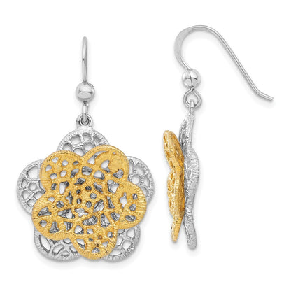 Sterlingsilber Rhodiniert Goldfarben Blume Ohrhänger