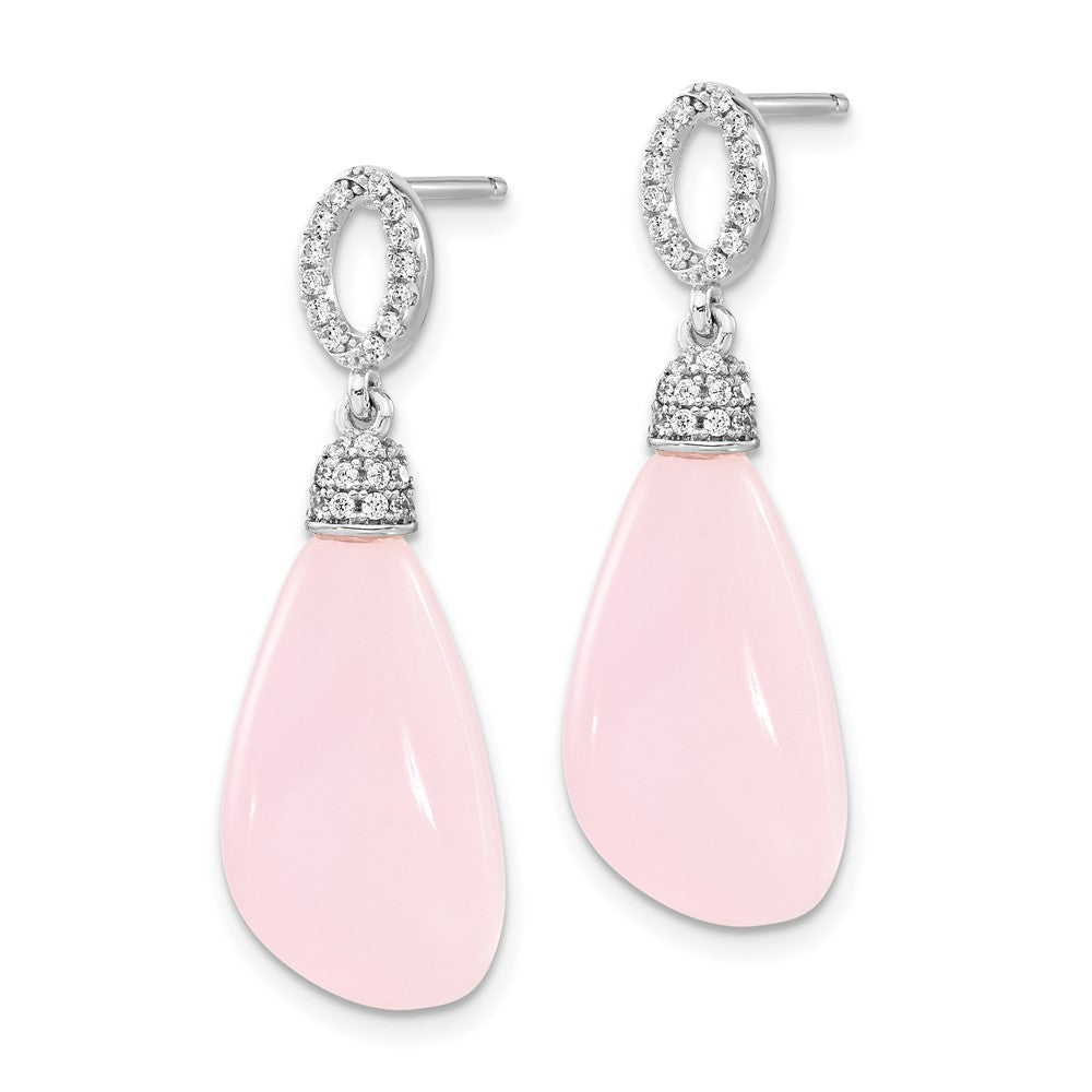 Sterlingsilber Poliert Zirkonia & Rosa Glas Stecker Ohrhänger