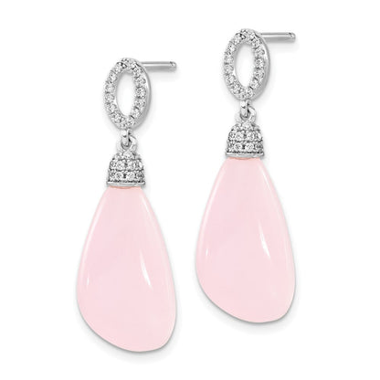 Sterlingsilber Poliert Zirkonia & Rosa Glas Stecker Ohrhänger