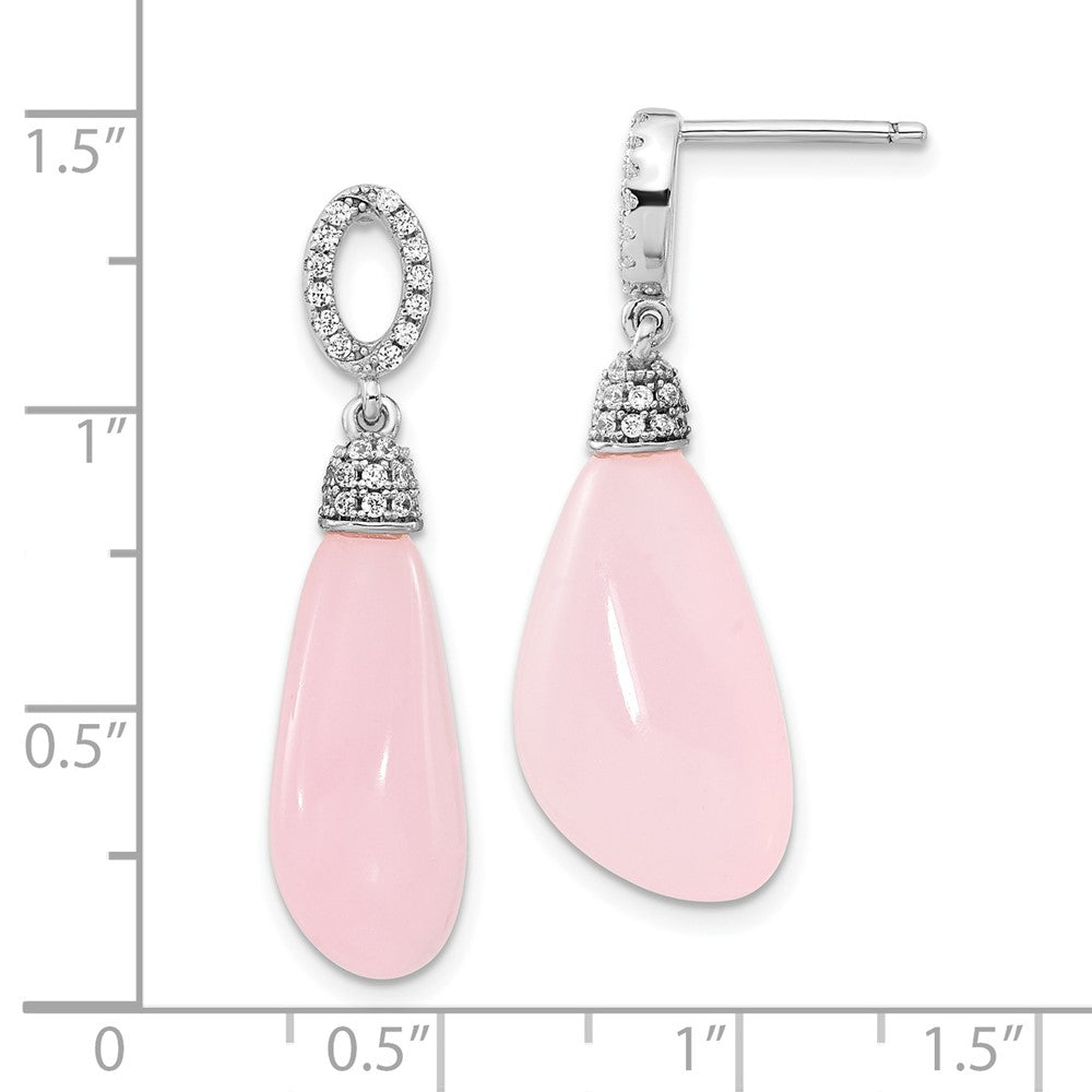 Sterlingsilber Poliert Zirkonia & Rosa Glas Stecker Ohrhänger