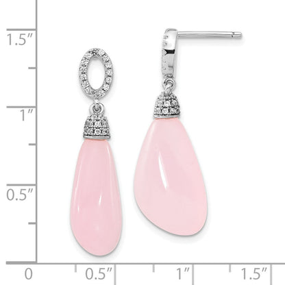Sterlingsilber Poliert Zirkonia & Rosa Glas Stecker Ohrhänger
