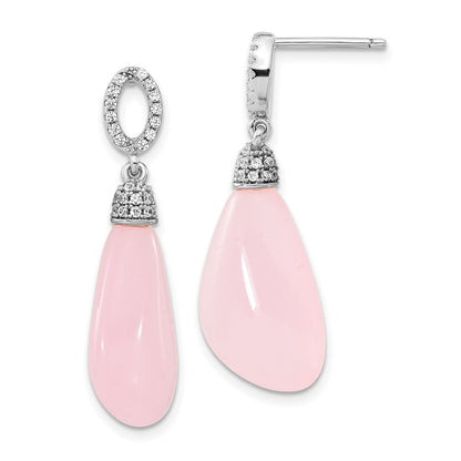 Sterlingsilber Poliert Zirkonia & Rosa Glas Stecker Ohrhänger