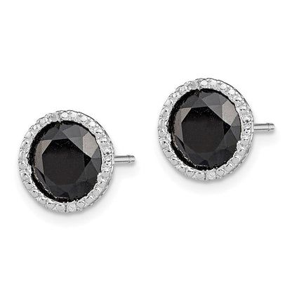 Sterlingsilber Rhodiniert Schwarz Saphir & Diamant Ohrstecker