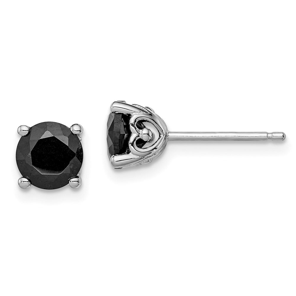 Sterlingsilber Rhodiniert 6mm Schwarz Saphir Ohrstecker