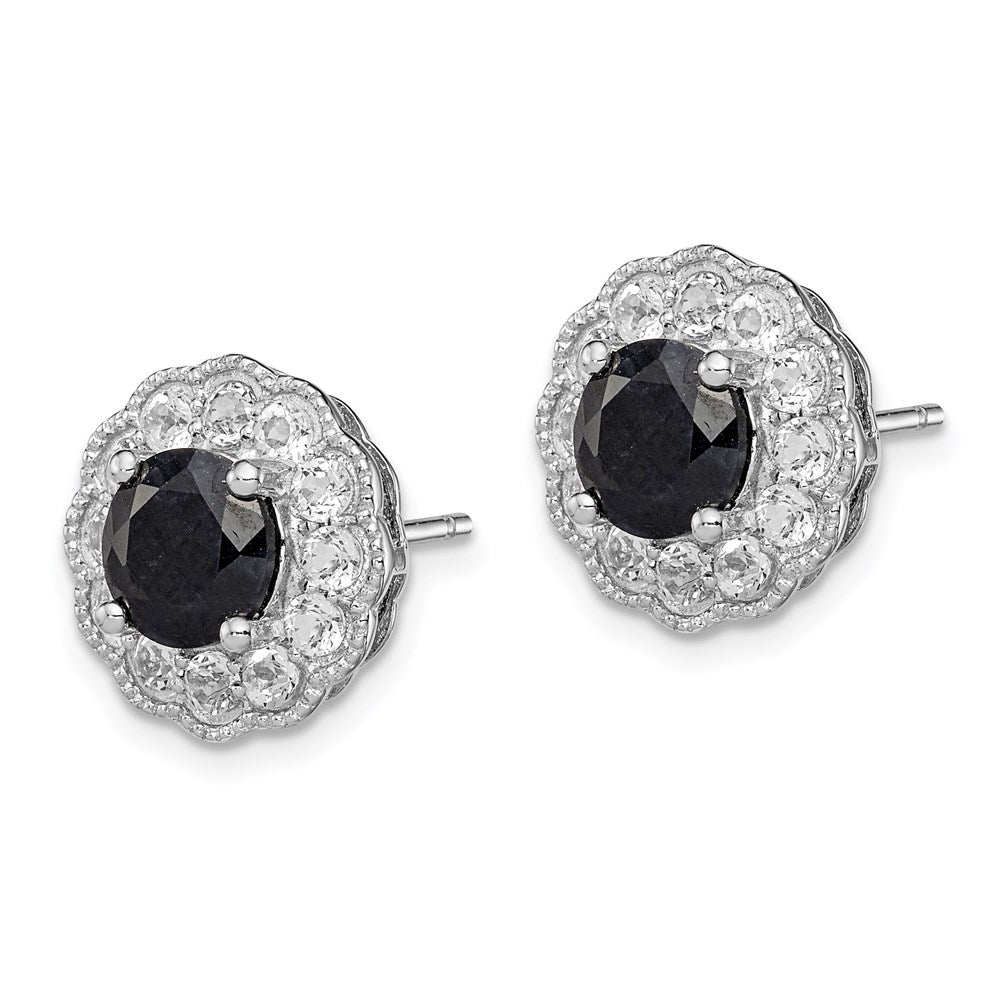 Sterlingsilber Rhodiniert Schwarz Saphir & Weiß Topas Ohrstecker