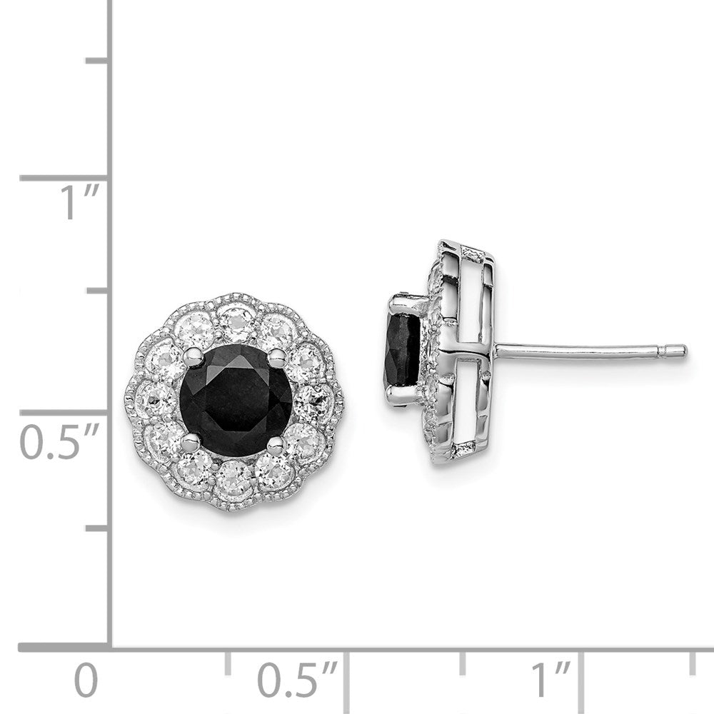 Sterlingsilber Rhodiniert Schwarz Saphir & Weiß Topas Ohrstecker
