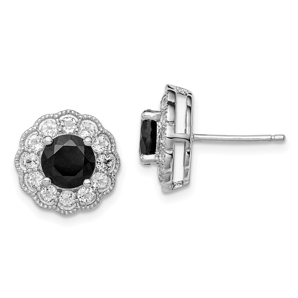 Sterlingsilber Rhodiniert Schwarz Saphir & Weiß Topas Ohrstecker