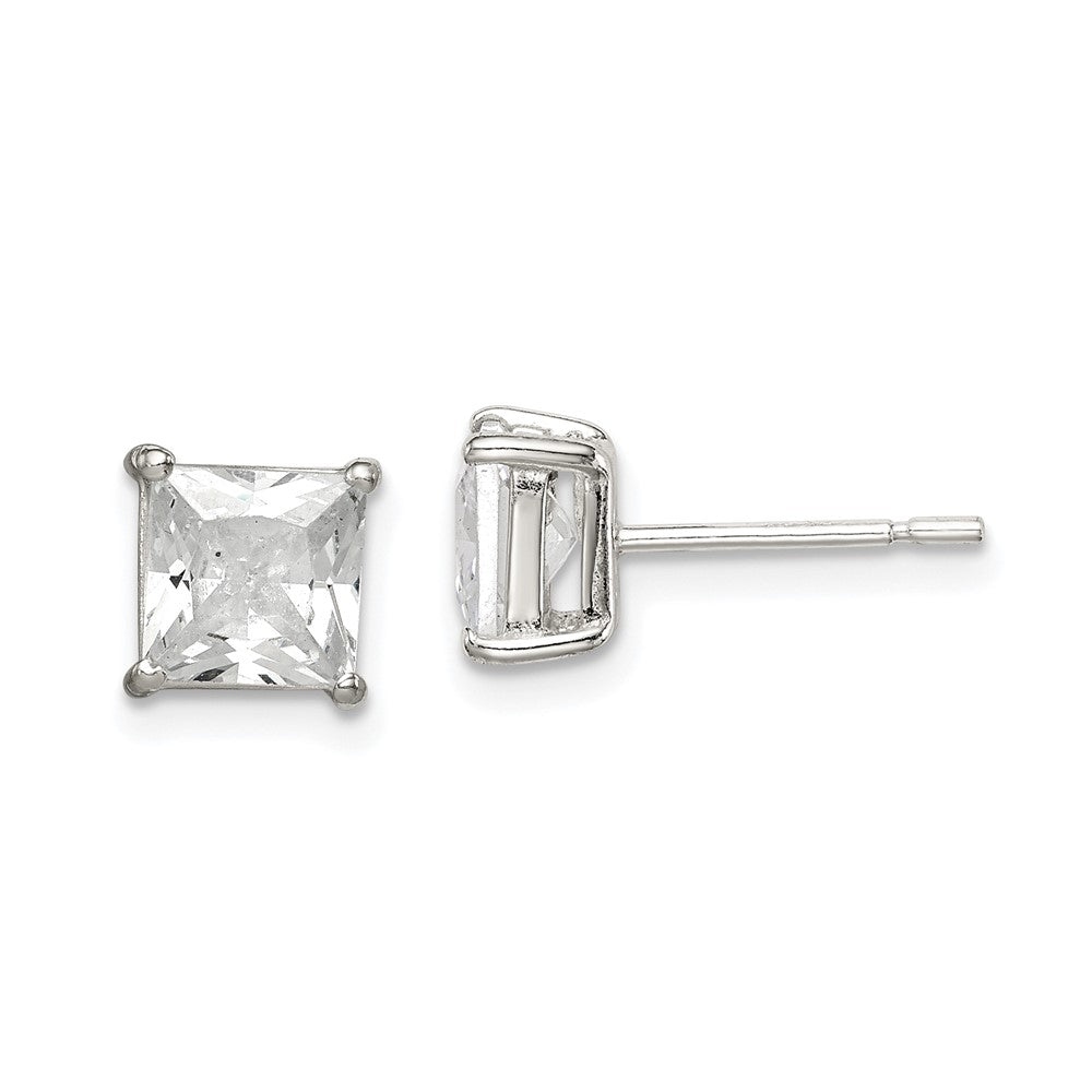 Sterlingsilber Poliert 6mm Princess Zirkonia Ohrstecker