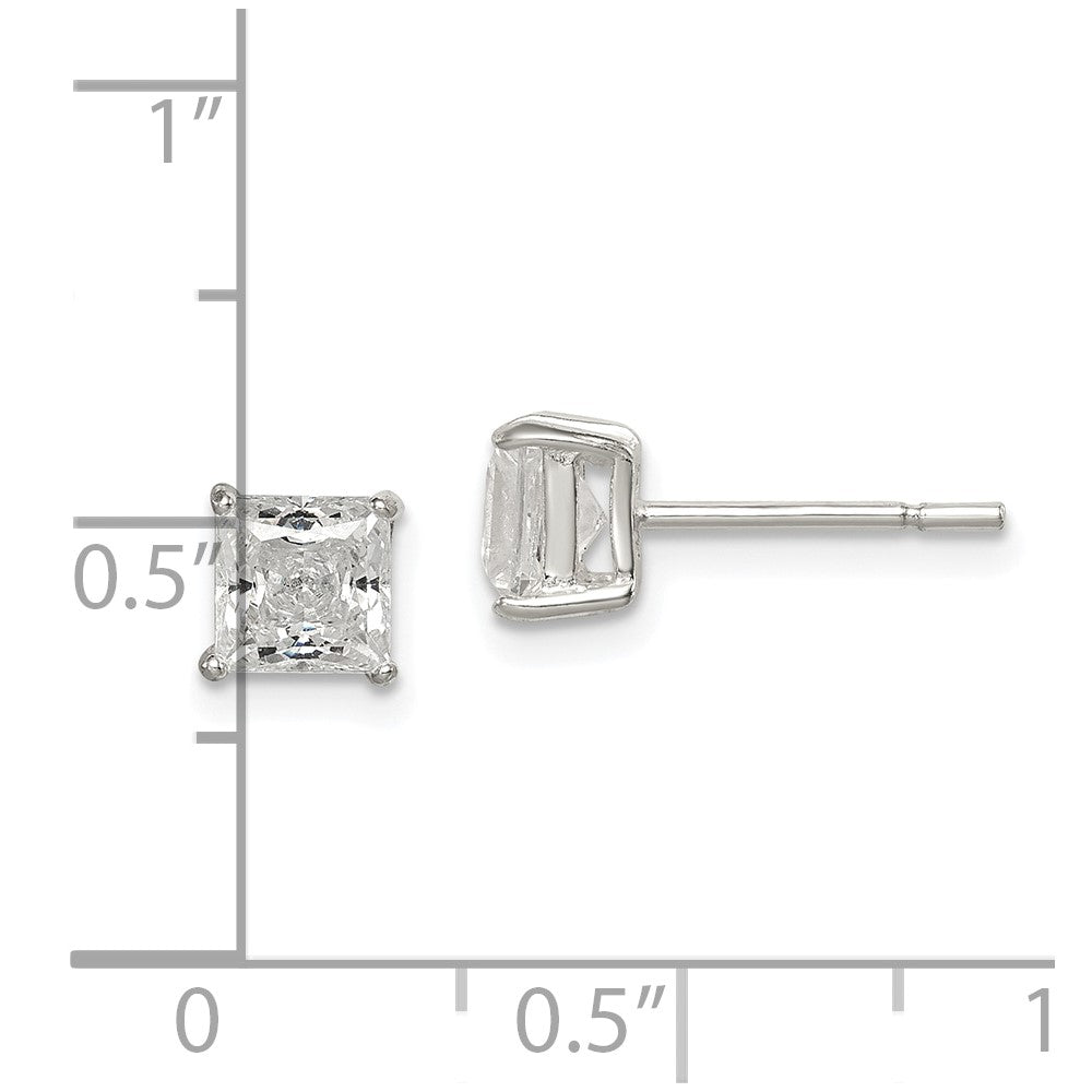 Sterlingsilber Poliert 5mm Princess Zirkonia Ohrstecker