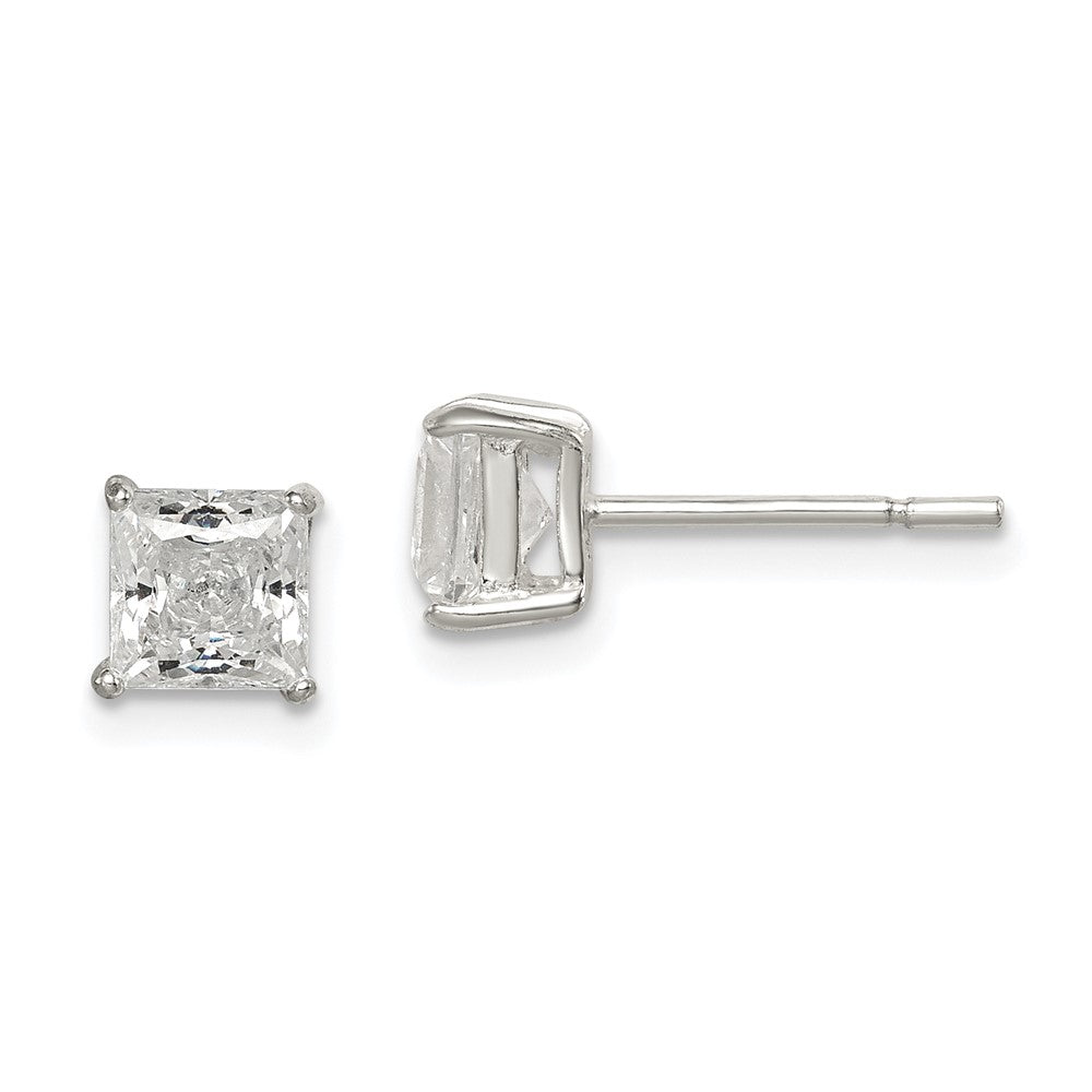 Sterlingsilber Poliert 5mm Princess Zirkonia Ohrstecker