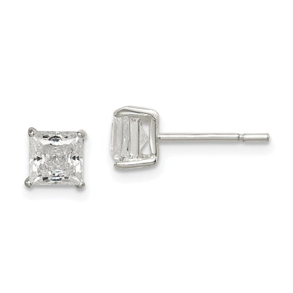 Sterlingsilber Poliert 5mm Princess Zirkonia Ohrstecker