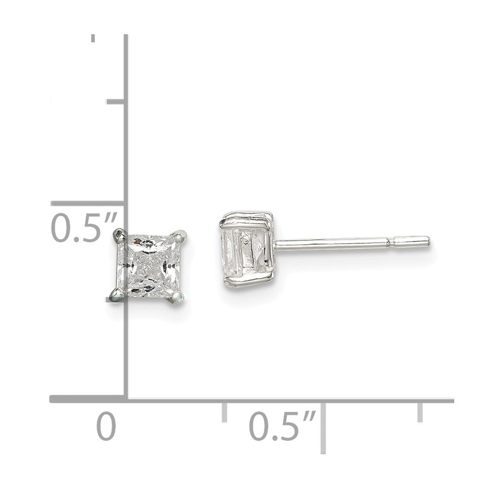 Sterlingsilber Poliert 4mm Princess Zirkonia Ohrstecker