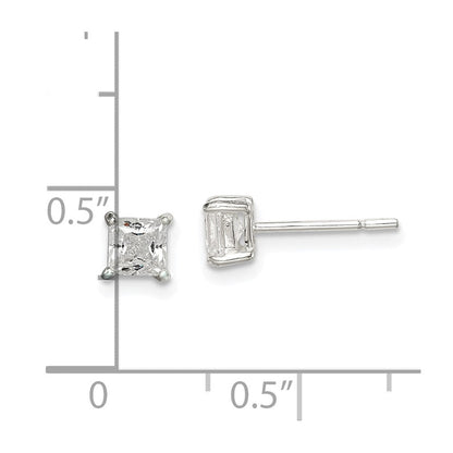Sterlingsilber Poliert 4mm Princess Zirkonia Ohrstecker
