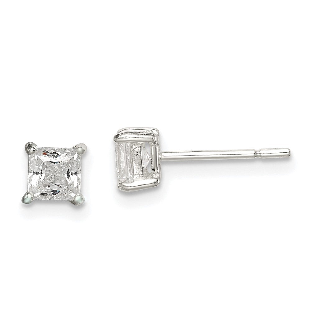 Sterlingsilber Poliert 4mm Princess Zirkonia Ohrstecker