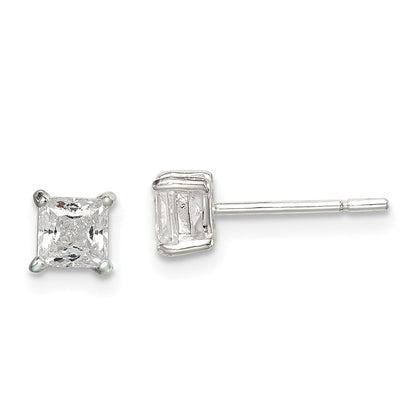 Sterlingsilber Poliert 4mm Princess Zirkonia Ohrstecker
